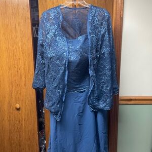 Elegant Blue Lace Dress with Jacket